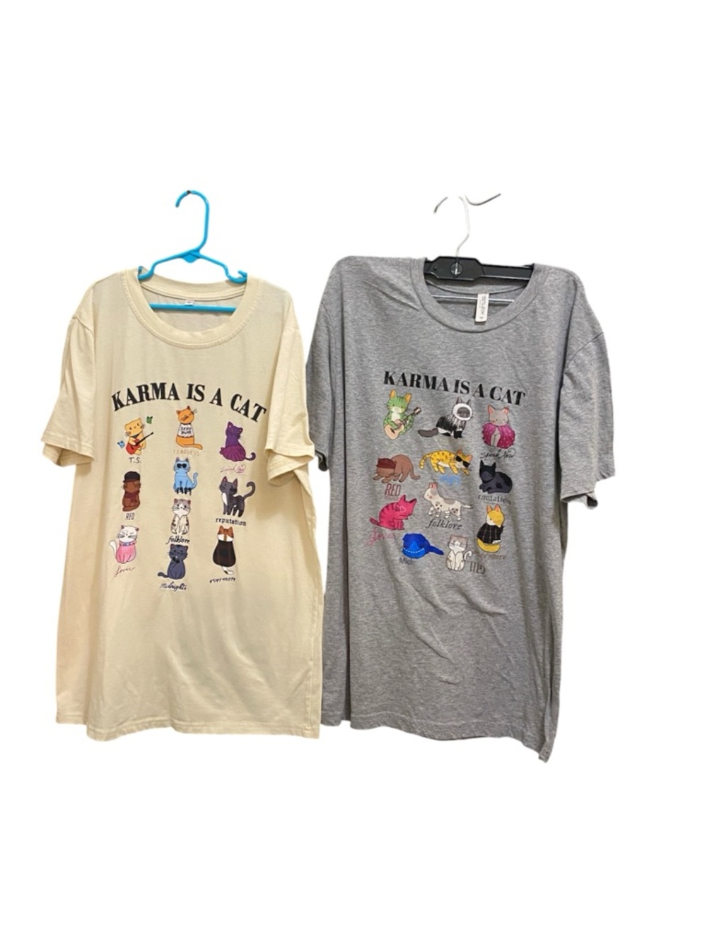 Karma Is A Cat Graphic Tee - Set of 2 (Cream & Gray)